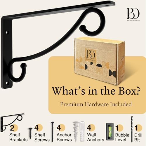 Closet Rod Bracket, 12 Inch –14 Inch Hook Shelf Brackets Heavy Duty Wall Mounted, Black Closet Rod Support Brackets for 