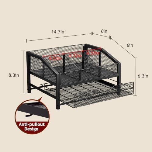 Homsorout Coffee Bar Organizer, Metal & Wood Coffee Station Holds 42 K Cup