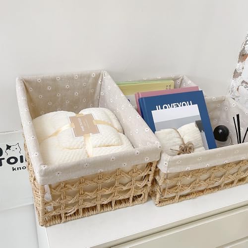 GIB Small Wicker Woven Storage Baskets for Organizng with Liners, Set of 3