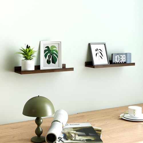 Walnut Floating Shelves for Wall Decor, 14 in Shelf with Lip, 2 Set