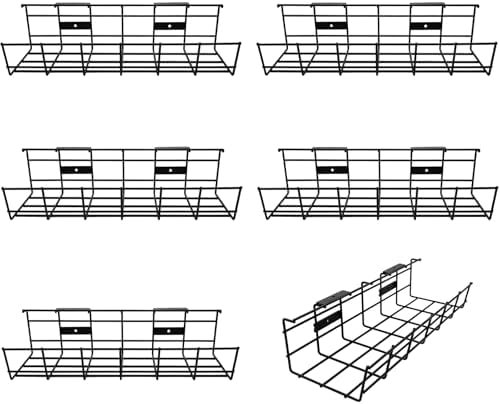 Under Desk Cable Management- 6 Pack Cord Organizer. Metal Wire Cable Management Tray for Office, Studio and Home. Super 
