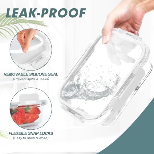 KOMUEE 30 oz 5 Pack Glass Meal Prep Containers with Lids, White
