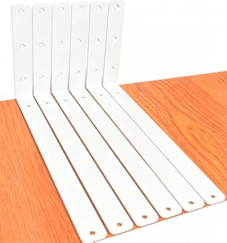 6 Pack - L 16" x H 8" x W1.5, 5mm Thick White L Shelf Bracket, Iron Shelf Brackets, Metal Shelf Brackets, Floating Shelf