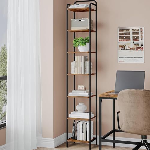 Hzuaneri Bookcase Bookshelf, Narrow Book Shelf, Industrial Corner Shelf