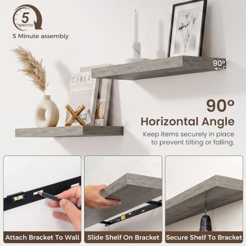 72 Inch Floating Shelves for Wall 2 Pack, Wood Wall Bathroom Shelves