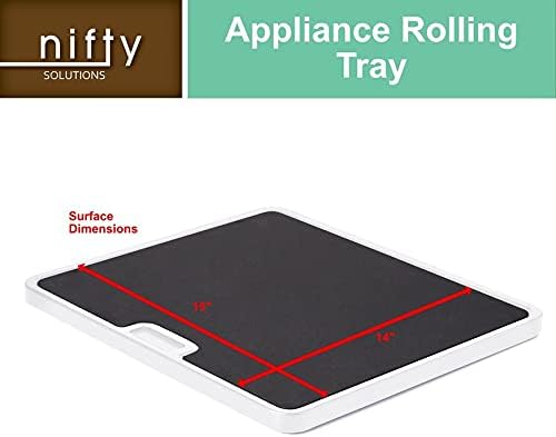 Nifty Large Appliance Rolling Tray - White, Home Kitchen Counter Organizer, Integrated Rolling System, Non-Slip Pad Top 
