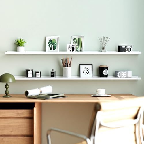 White Floating Shelves for Wall Decor, 56 in Shelf with Lip Set of 2