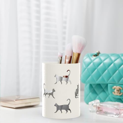 Mango Steam Metal Pen Holder, Makeup Brush Cup Organizer for Office, Bathroom, Vanity (White, Cat)…