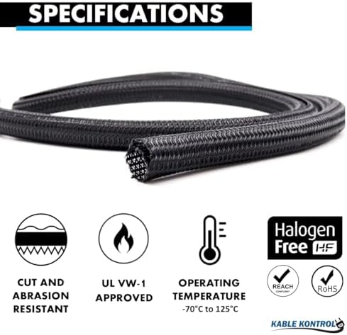 Kable Kontrol Braided Cable Sleeve Split Wrap 3/4" 10 Ft - Black