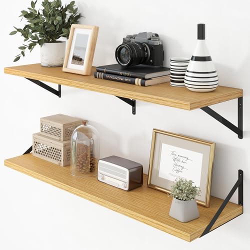 Axeman Deep Floating Shelves - 40 Inch Floating Shelves Set of 2-12 Inch Deep Oak Wall Shelves for Living Room Bathroom 
