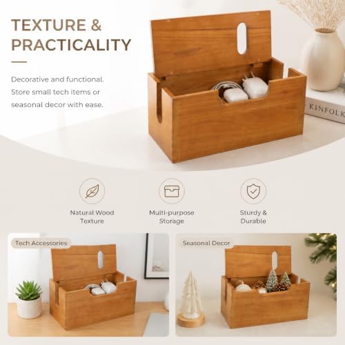 Wood Cable Management Box, Acacia Wood Cord Organizer