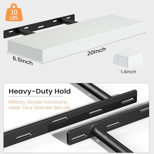 Fun Memories Floating Shelves for Wall 20 Inch, Set of 2 – Wall-Mounted Storage & Display Shelf with Invisible Bracket, 