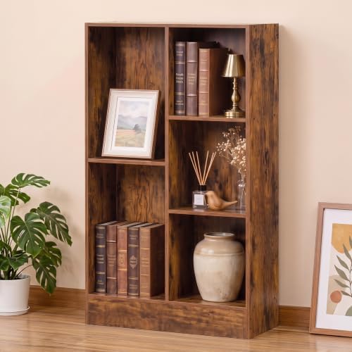 YAHARBB 3 Tier 5 Cube Thin Storage Organizer, Small Shallow Bookcase,Brown