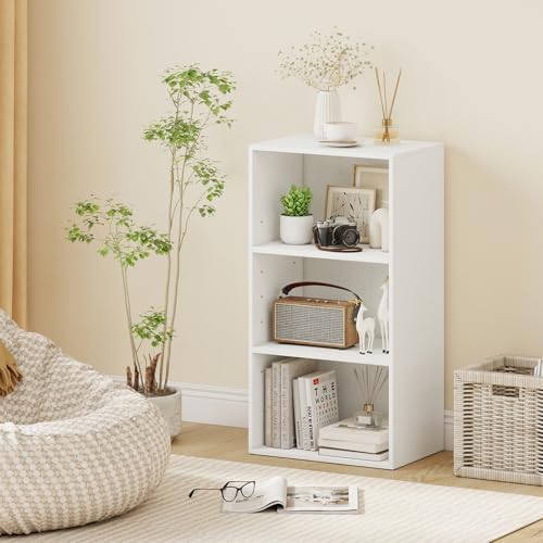 GIANTEX 3 Tier Bookshelf, White Bookcase 3 Shelf, Open Cube Storage Orginazer Cabinet, Multi-Functional Home Office Bedr