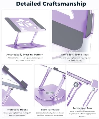 Aoviho 360° Rotating Laptop Stand for Desk | Adjustable, Foldable, Portable Aluminum Ergonomic Riser | Compatible with M