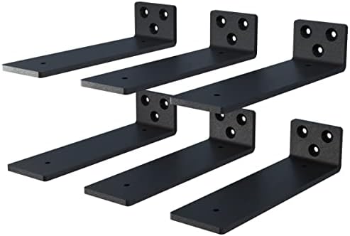 NEODROP 6-Pack 8 Inch Floating Shelf Brackets, Heavy Duty Hidden Shelves Bracket for Kitchen, Nursery, Black Powder Coat