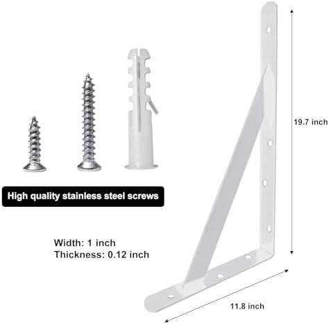 20 Inch Heavy Duty Floating Shelf Brackets, 4 6 8 10 12 14 16 18 Inch Wall Mounted Brackets for Heavy Shelves(White, 3 P