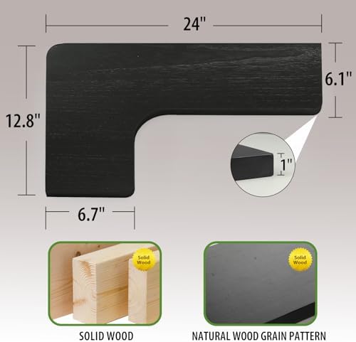 SAUMONIERES Corner Floating Shelves 24 Inch Wall Mount Shelf Solid Wood for Bedroom Bathroom Kitchen Storage Set of 2, B