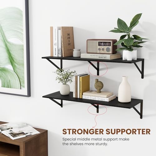 Heimlove 32W x 12D Deep Floating Shelves Set of 2 Black