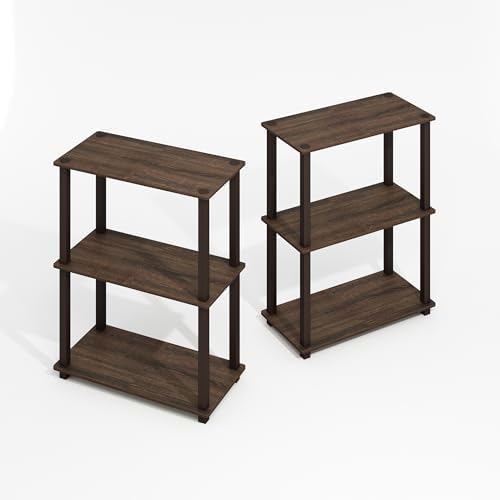 Furinno Turn-S-Tube Storage Shelves Set of 2, 3-Tier Book Shelf, Corner Shelf, Toolless Open Shelves, Square Tubes, for 