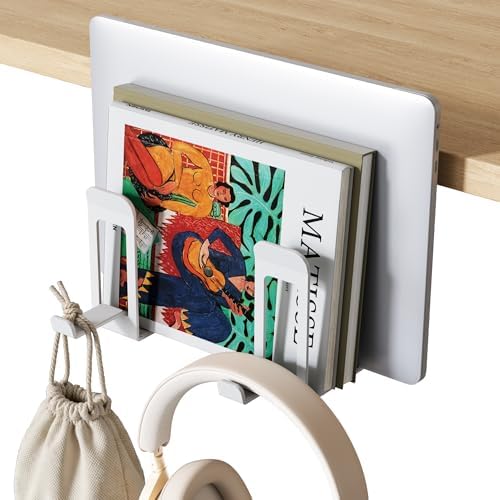 PEGZONE Laptop Stand Vertical, 2-Slot Under Desk Laptop Holder, White