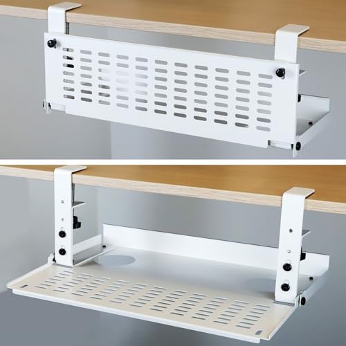 AEONS Universal Under Desk Cable Management Tray-Clamp Mount Hinged Swing Modesty Panel Organizer for Office Desks Easy 