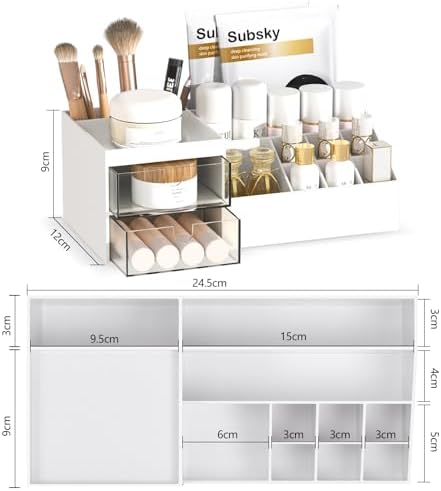 Subsky Makeup Organiser with Drawers, Cosmetic Storage, Skin Care Organiser, Multifunctional Organiser for Office, Cosme