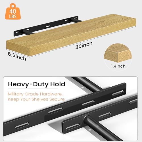 Fun Memories Floating Shelves for Wall 30 Inch, Set of 2 – Wall-Mounted Storage & Display Shelf with Invisible Bracket, 