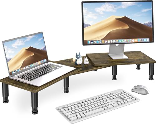 AX WABER Dual Monitor Stand Riser, Monitor Stand with Adjustable Length and Angle, Wood Monitor Stand for Desk, Monitor 