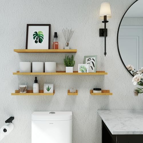 Oak Floating Shelves for Wall Decor, 48 in Shelf with Lip, 2 Set