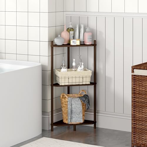 Corner Shelf Stand - 3 Tier Bamboo Small Corner Bookshelf for Office Kitchen Bedroom Plant Stand Living Room Decor Small