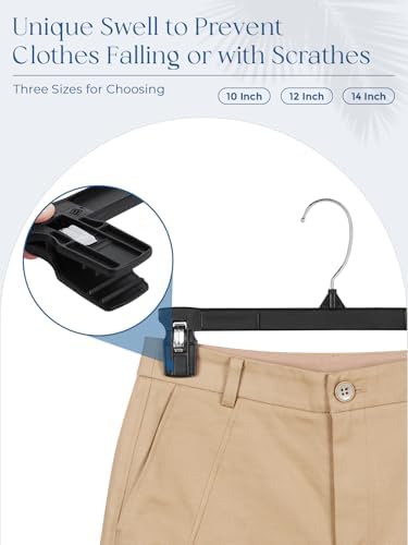 Smartor Black Pants Hangers 150 Pack, Skirt Hangers with Clips, 14 Inch