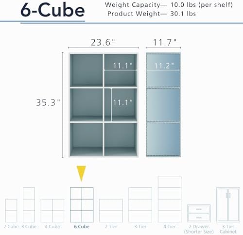 Homes: Inside + Out Apexa 6-Cube Storage Organizer Shelves, Stackable Wood Bookcase Fits Cubby Bins for Organization, Do