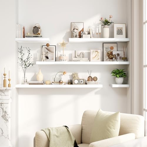 8 Inch Deep Floating Shelves White, Rustic Wood Floating Shelf for Home Decor, 8 x 8 Inch Square Wall Shelves, Wooden St
