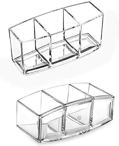 Hekyip Cosmetic case Clear Makeup Brush Holder, 3 Slot Acrylic Cosmetic Brushes Storage, Eyeliners Eyebrow Pencil Displa
