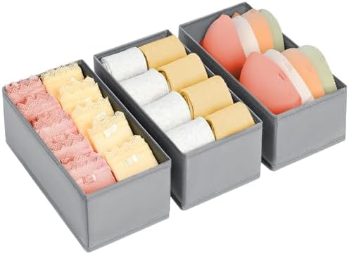 DIMJ Drawer Organizer Clothes - Small Dresser Organizer Underwear Drawer Organizer for Baby Clothes, Socks, Underwear, Bra, Belt, Tie - Grey