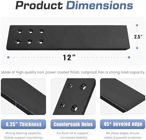 Countertop Support Brackets Heavy Duty 4 Pack 1/4" Thick 12 Inch Flat Hidden Knee Wall Countertop Bracket for Granite Qu