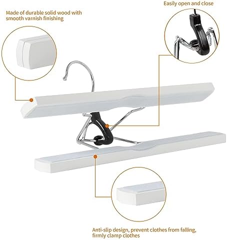 Amazon Basics Wooden Pants Hangers Closet Organizer, White, 10-Pack