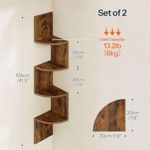 HOOBRO Corner Shelf Wall-Mounted, Set of 2 Floating Corner Shelves for Wall, 4-Tier Corner Bookshelves Floating Shelf fo