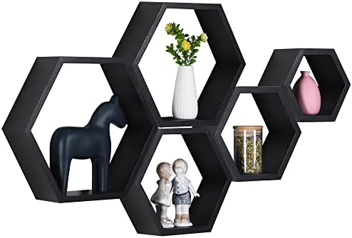 Hexagon Shelves,Floating Wall Shelf,Honeycomb Octagon Cube Shelves Wood