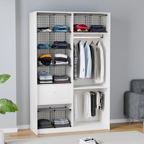 Wire Cube Storage Organizer, 12-Cube Metal Storage Shelves Bookshelf, Stackable Modular Closet Organizer for Bedroom Liv
