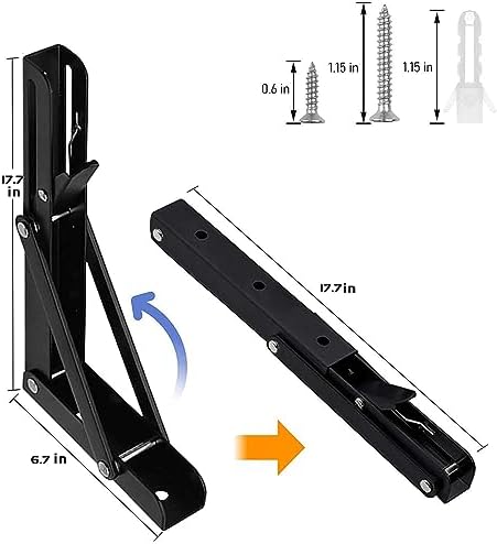 Folding Shelf Brackets - 18 Inch 2 Pcs Heavy Duty Metal Collapsible Shelf Bracket, DIY Wall Mounted Shelf Brackets for G