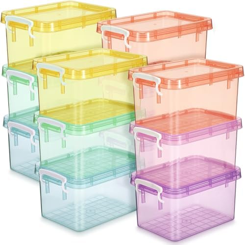 Wenqik 12 Pack Colorful Plastic Storage Bins with Lids, Colorful