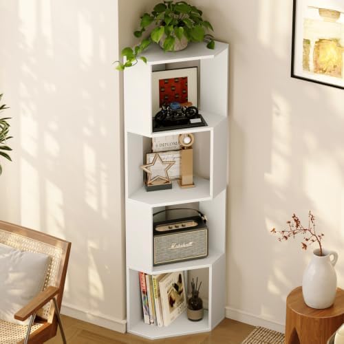 ALISENED 4-Tier Corner Bookshelf,Small Bookcase,Tall Corner Storage Stand