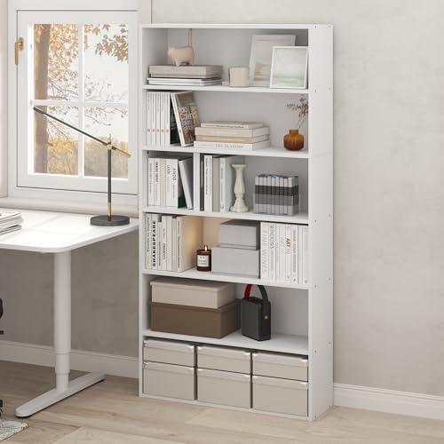 Furinno PASIR Book Shelf, 6-Tier Bookshelf with Open Storage Shelf, Standing Bookcase, 9.4 x 31.5 x 63, Easy Assembly, f