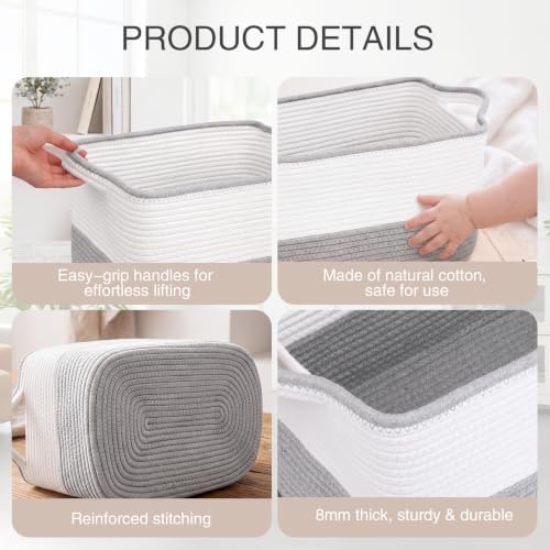 2PC Woven Storage Basket for Shelves, 15"x10"x9" Cotton Rope Storage Basket