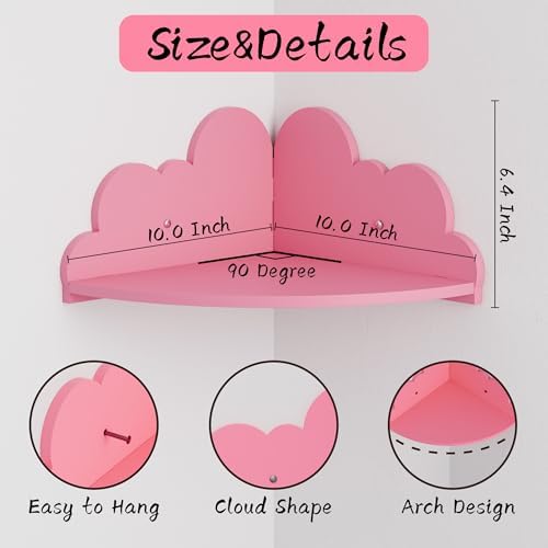 Cloud Corner Floating Shelves, Set of 3 Cloud Corner Shelf Wall Mounted, Cute Nursery Wall Decor, Small Wooden Display S