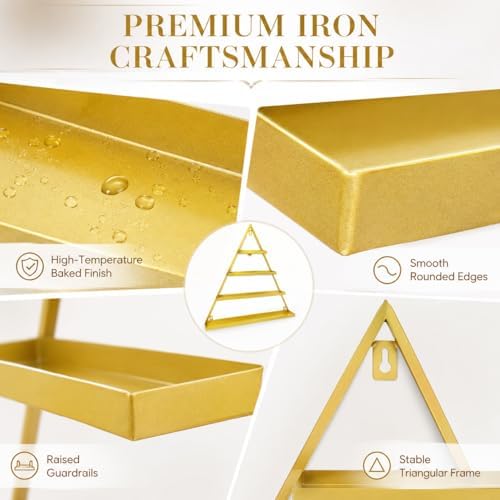 Gold Nail Polish Display Racks, 6-Piece Iron Triangle Wall-Mounted, 110lb Capacity, 26x2.76x27.6in for Salon and Home Or