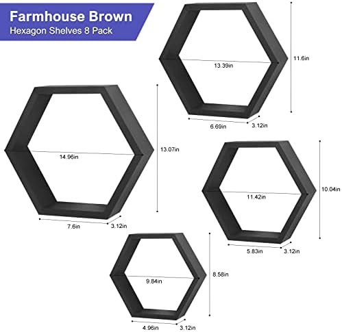 CADUKE Hexagon Floating Shelves Set of 8, Black