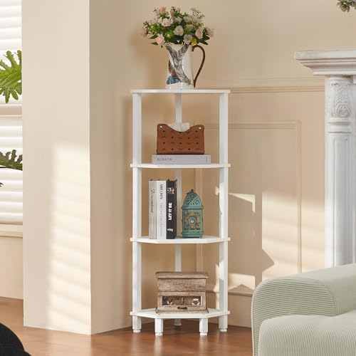 YUFAM 4-Tier Corner Shelf, White